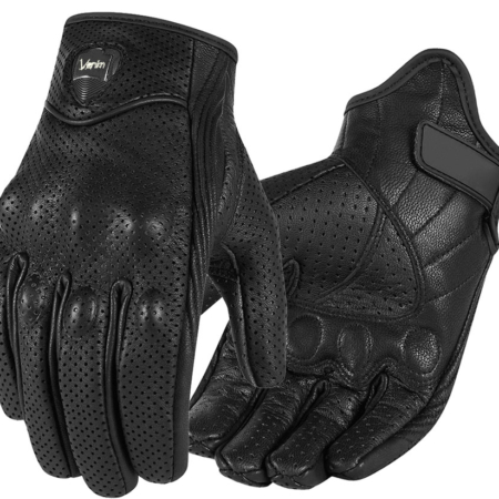 Venim Perforated Black Leather Biker Gloves